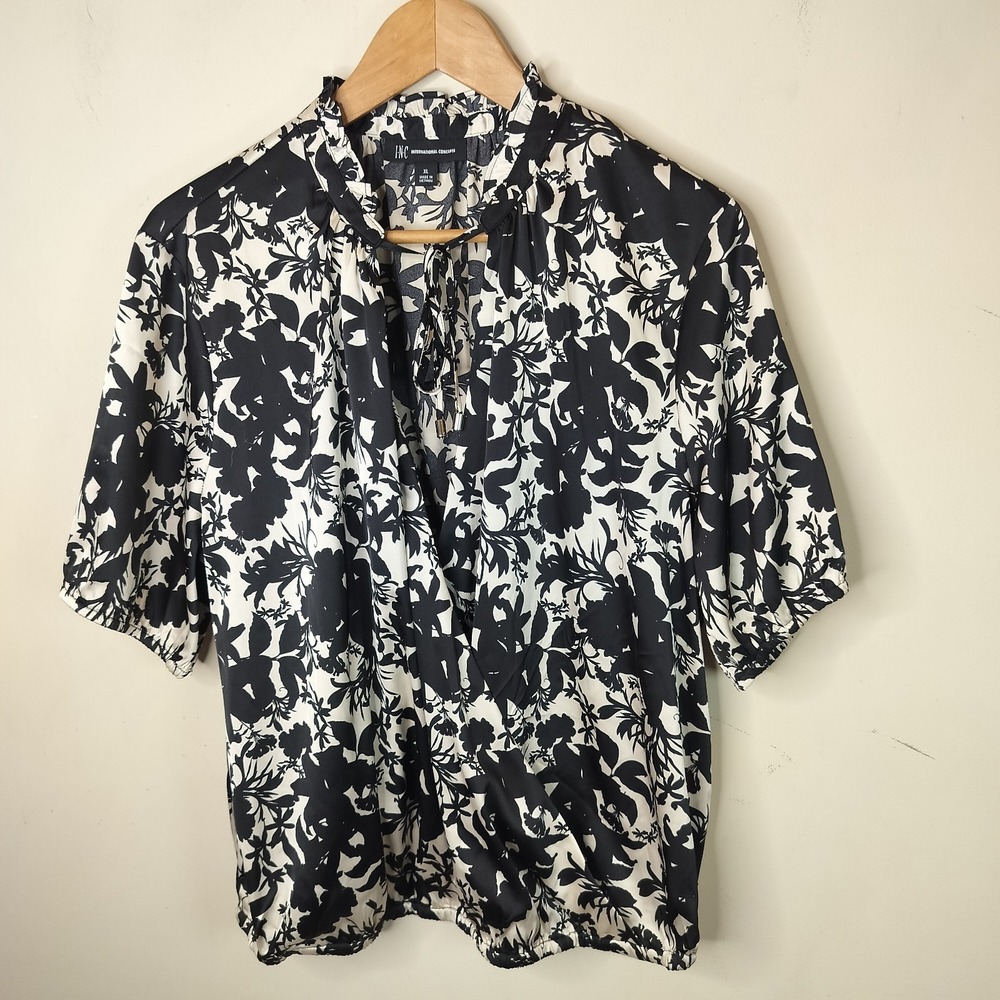 INC International Concepts Floral Satin Top Wrap Front Tasseled - Picture 4 of 10